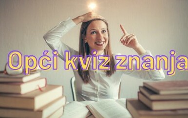 Žena koja čita knjige s upaljenom žaruljom iznad glave i natpis opći kviz znanja