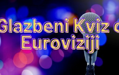 Mikrofon na stalku i natpis Glazbeni kviz o Euroviziji
