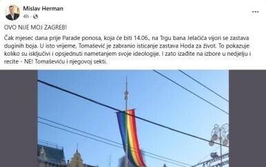 Mislav Herman ljut je zbog LGBT zastave u centru Zagreba, odgovorio mu Zagreb Pride