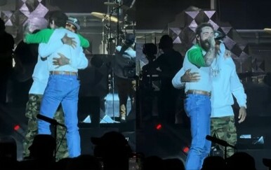 Glazbenik Post Malone i košarkaš Allen Iverson zagrljeni na pozornici