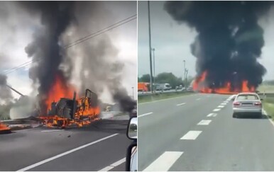 Strašna nesreća na autocesti: Kamion probio ogradu, zabio se u dalekovod i zapalio