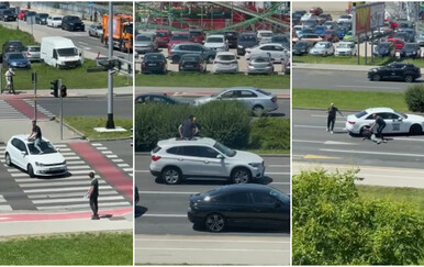 VIDEO Kaos na križanju: Muškarac skakao po automobilima i bacao se po cesti