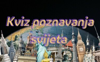 Globus i razni kulturni spomenici uz natpis Kviz poznavanja svijeta