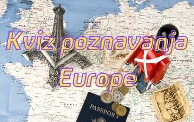 Geografska karta Europe i znamenitosti nekoliko zemlja uz novac i putovnicu