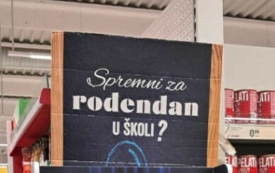 Natpis iznad police u trgovini