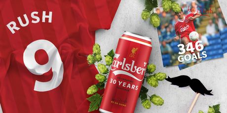 Obljetničko izdanje Carlsberga - crvena limenka s potpisom Iana Rusha