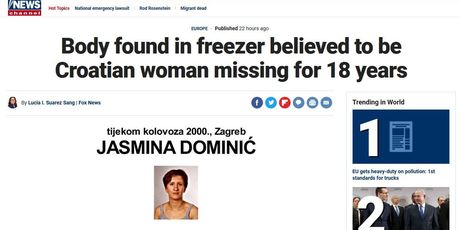 Naslovnice svjetskih medija o pronalasku tijela u zamrzivaču u Palovcu (Screenshot: Fox News)