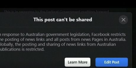 Obavijest Facebooka u Australiji