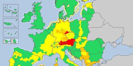Crveni alarm u Austriji (Screenshot: meteoalarm)