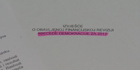 Izvješće o obavljenoj financijskoj reviziji abecede demokracije za 2017. (Foto: Dnevnik.hr)