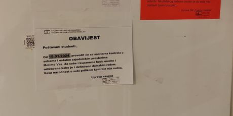 Obavijesti u paviljonima studentskog doma