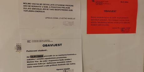 Obavijesti u paviljonima studentskog doma