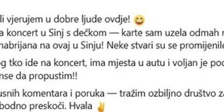 Djevojka traži društvo za Thompsonov koncert u Sinju