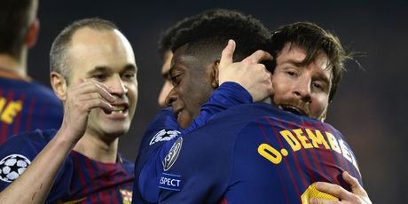 Andres Iniesta, Lionel Messi i Ousmane Dembele (Foto: AFP)