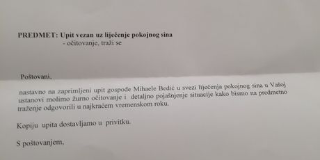 Dopis Ministarstva zdravstva KBC-u Rebro od 27. veljače (Foto: privatna arhiva)
