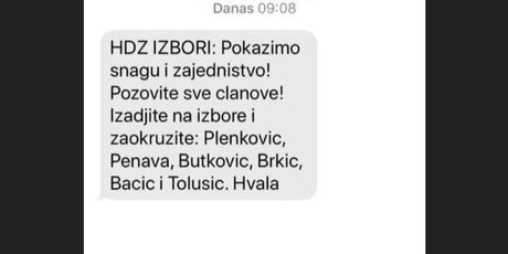 SMS poruka kojom se HDZ-ovci pozivaju za koga da glasaju