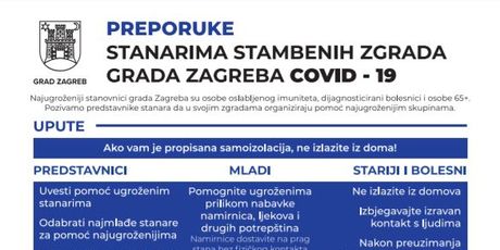 Preporuka Grada Zagreba stanarima