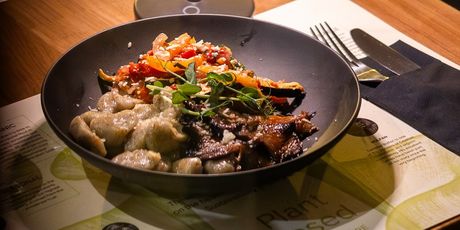 Peperonata s dimljenom mariniranom bukovačom i njokima