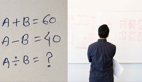 Matematička pitalica i čovjek koji razmišlja pred pločom