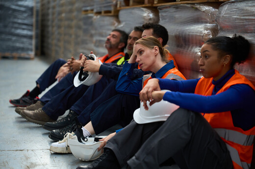 Iscrpljeni radnici u skladištu, ilustracija