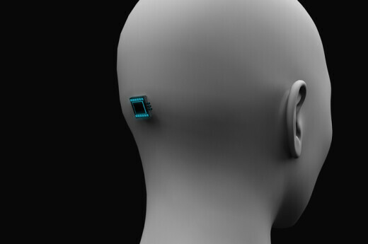 Mikročip na zatiljku glave, ilustracija