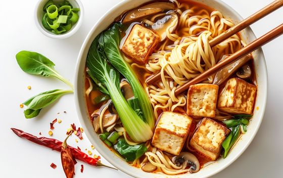 Miso-juha s ramen-rezancima, gljivama i tofuom