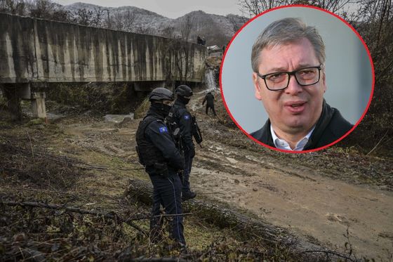 Aleksandar Vučić i kanal u koji je bačena bomba, ilustracija