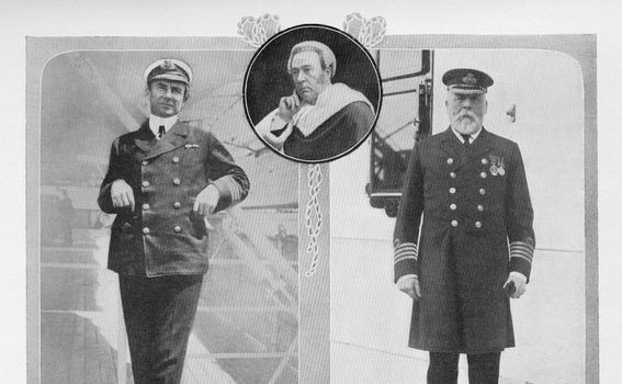 Kapetan Rostron s broda Carpathia koja je spasila preživjele putnike s Titanika, Lord Mersey koji je vodio istragu o potonuću i kapetan Smith koji je poginuo na brodu