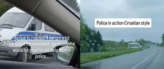 Policijski kombi uz cestu iz gledišta vozača