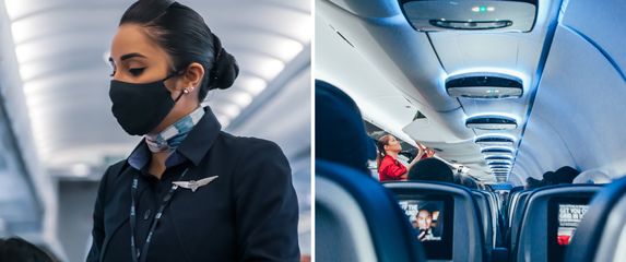 stjuardesa u avionu priča sa putnicima