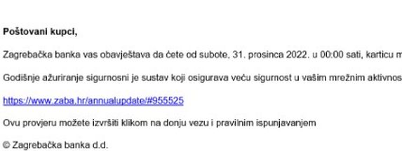 Primjer phishing poruke