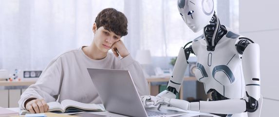 Dječak i robot uče zajedno, ilustracija