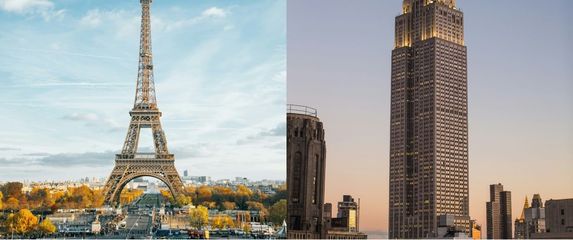Empire State Building i Eiffelov toranj jedan pored drugog