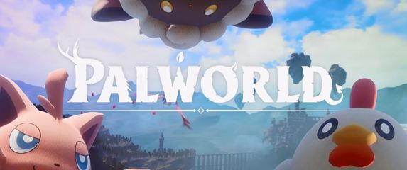 naslov igrice Palworld s likovima Pals oko naslova