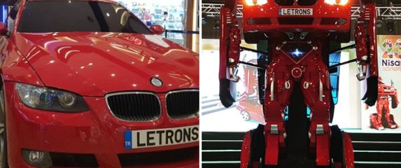 Crveni BMW Transformer u auto i čovjekolikoj poziciji
