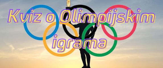 Olimpijska baklja i krugovi te natpis Kviz o Olimpijskim igrama