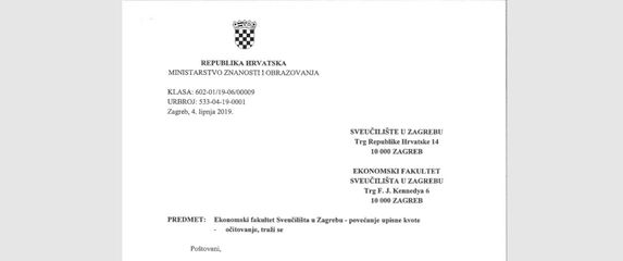 Pismo ministrice Divjak Ekonomskom fakultetu (Foto: Dnevnik.hr)