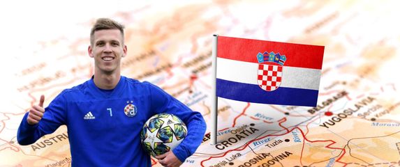 Nogometaš Dani Olmo i karta Hrvatske sa zastavom