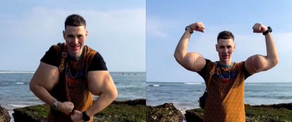 Kiril Tereshin poznatiji kao Ruski Popaj kako pokazuje lažne mišiće