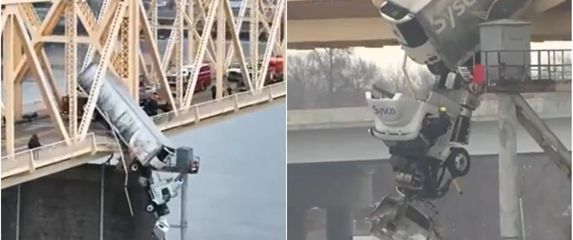 Spašavanje žene koja kamionom visi s mosta