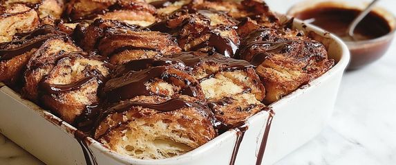 Kruh od starih kroasana s rastopljenom čokoladom