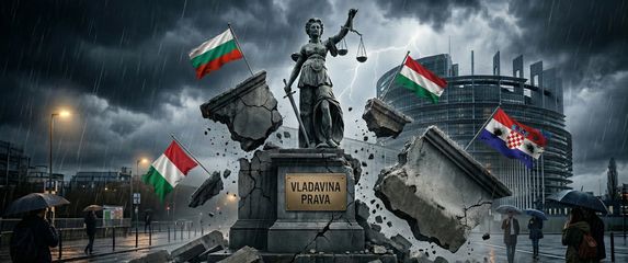 Rušenje vladavine prava, ilustracija, AI