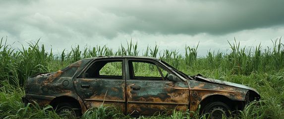 Opožaren automobil, ilustracija (AI)