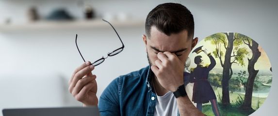 Optička varka muškarca kako stoji u šumi