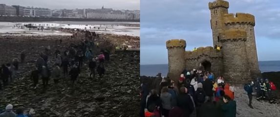 Dvorac The Tower of Refuge i put do njega preko mora pri niskoj plimi