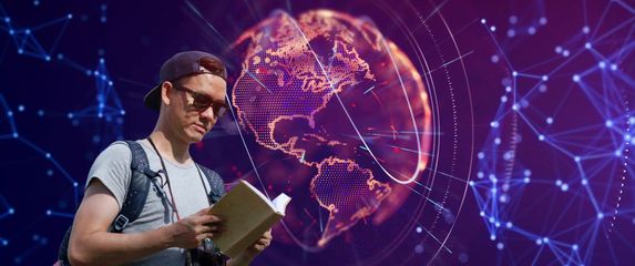 Grafika Zemlje i muškarac s knjigom