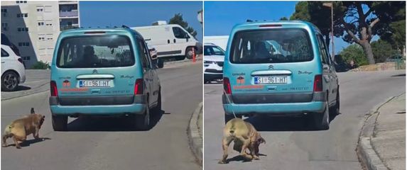 Vlasnik automobilom vuče psa na lancu