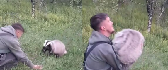 Mladić u susretu sa svojim ljubimcem jazavcem
