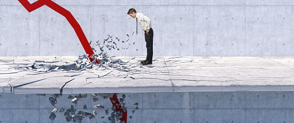 man look red 3d arrow broke the floor