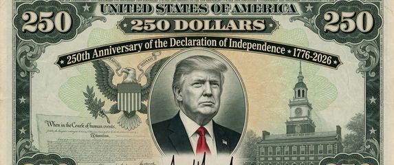 Donald Trump na novčanici od 250 dolara, AI ilustracija
